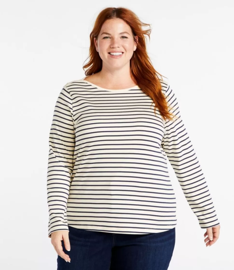 Clearance "Women's Pima Cotton Shaped Tee, Long-Sleeve Boatneck Stripe" Women Shirts & Tops