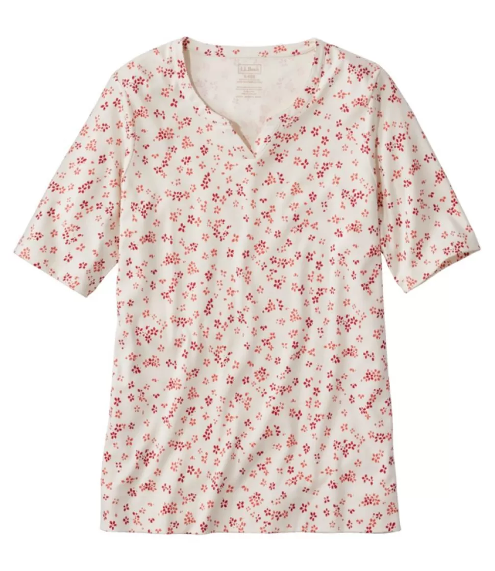 Cheap "Women's Pima Cotton Tee, Notch-Neck Elbow-Sleeve Tunic Print" Women Shirts & Tops