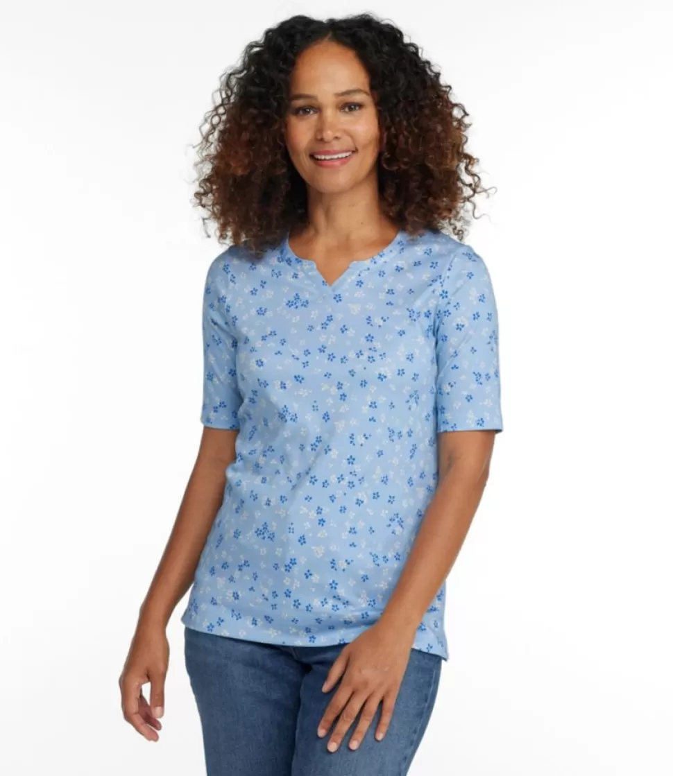 Cheap "Women's Pima Cotton Tee, Notch-Neck Elbow-Sleeve Tunic Print" Women Shirts & Tops