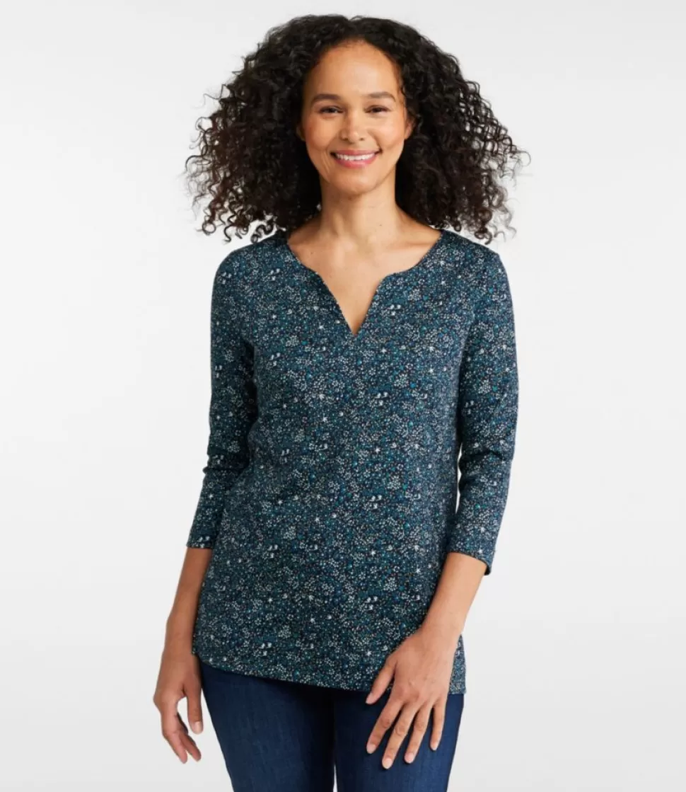 Online "Women's Pima Cotton Tunic, Three-Quarter-Sleeve Splitneck Print" Women Shirts & Tops