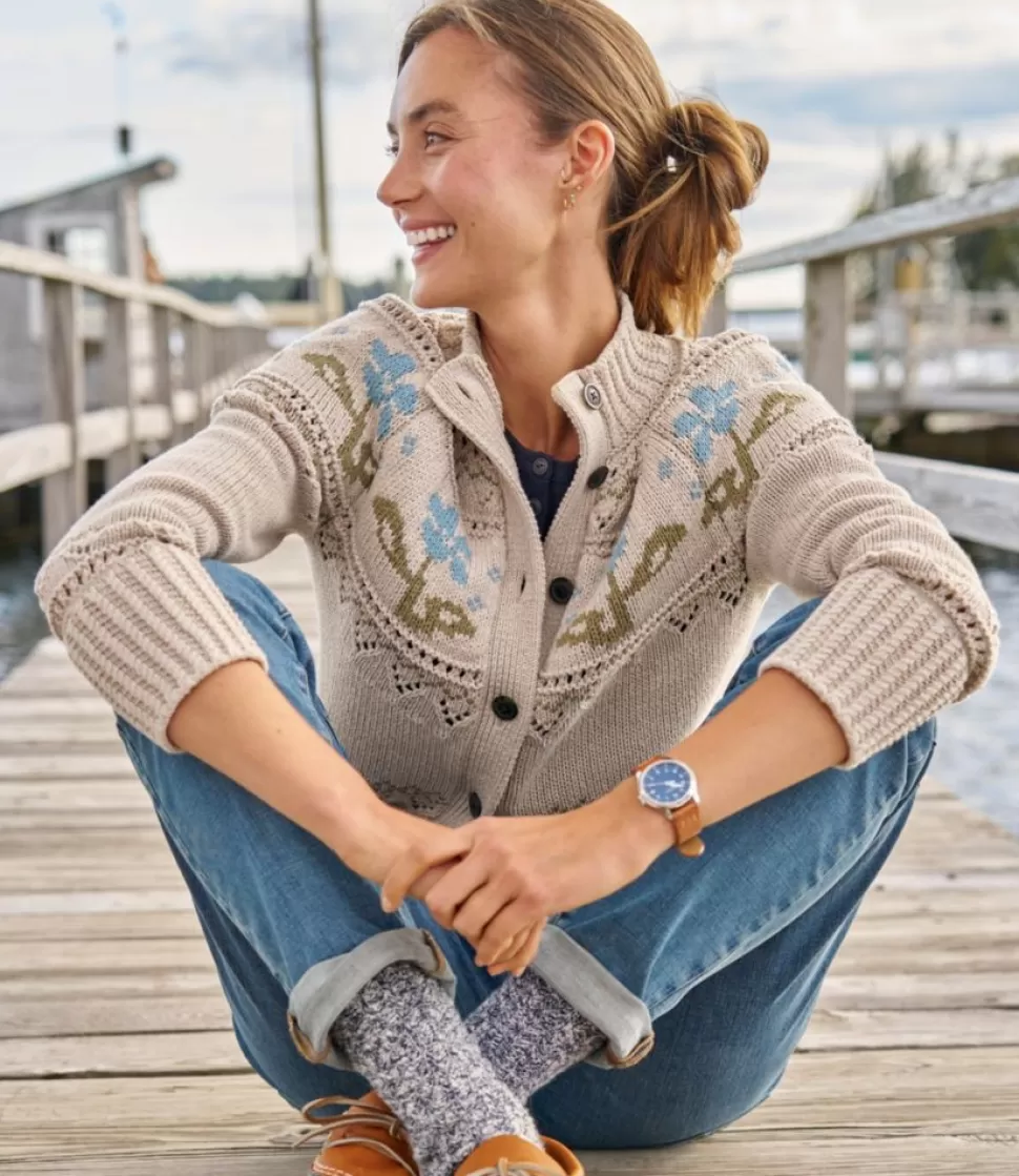 Cheap "Women's Signature Cotton Fisherman Sweater, Short Cardigan Fair Isle" Women Sweaters
