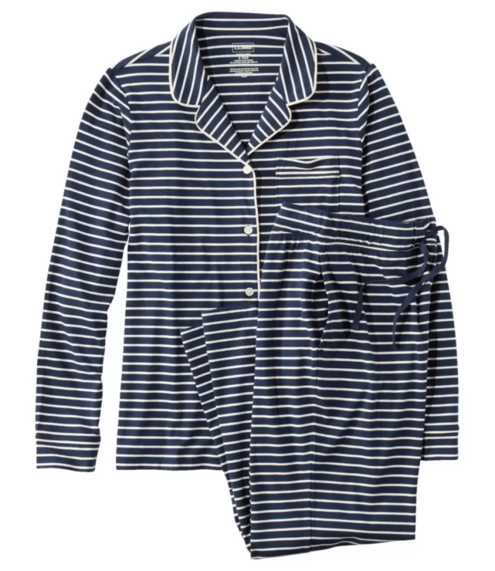 Cheap "Women's Super-Soft Shrink-Free Button Front Pajama Set, Stripe" Women Sleepwear