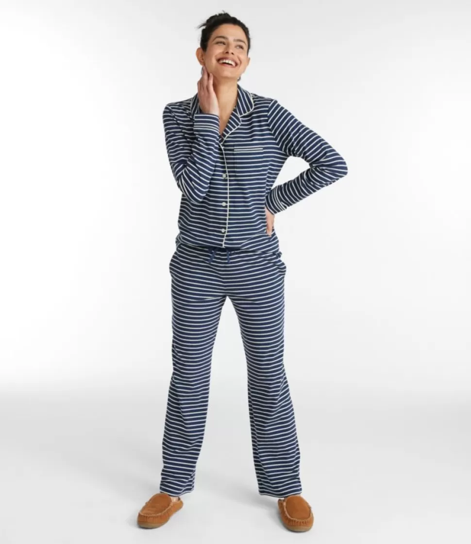 Cheap "Women's Super-Soft Shrink-Free Button Front Pajama Set, Stripe" Women Sleepwear