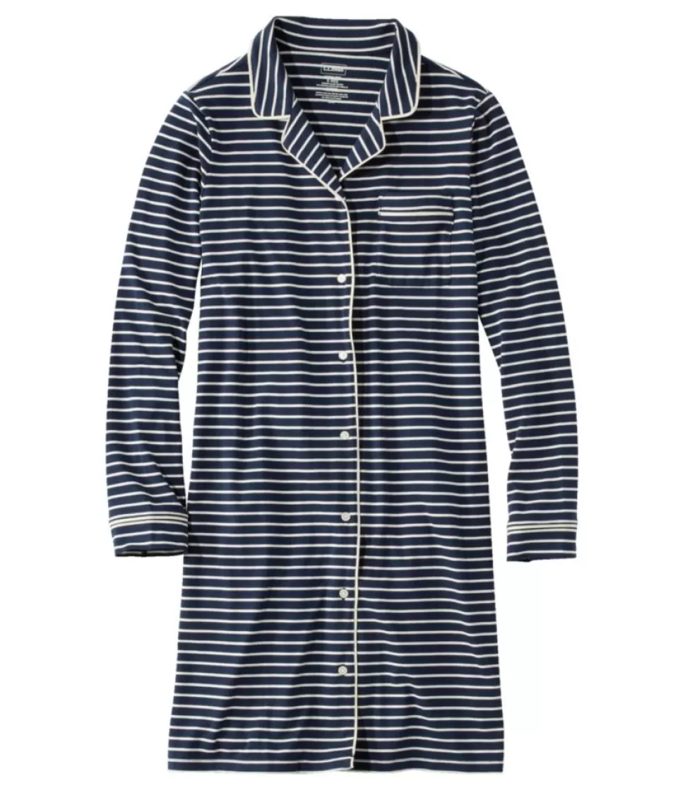 Flash Sale "Women's Super-Soft Shrink-Free Button-Front Nightgown, Stripe" Women Sleepwear