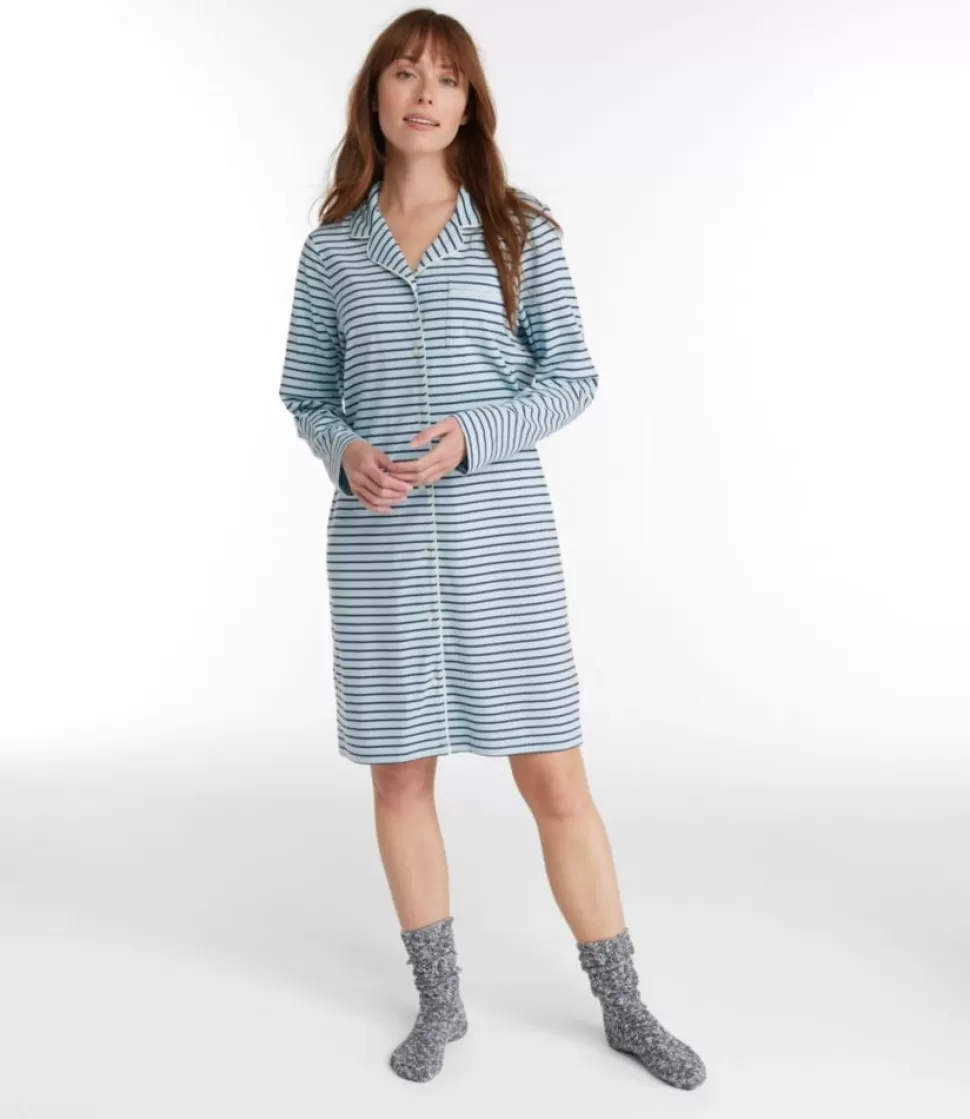 Flash Sale "Women's Super-Soft Shrink-Free Button-Front Nightgown, Stripe" Women Sleepwear