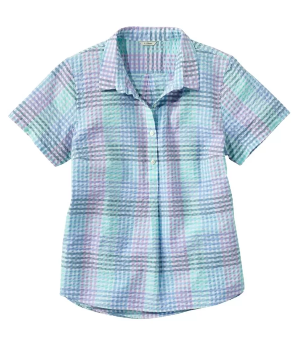 New "Women's Vacationland Seersucker Shirt, Short-Sleeve Popover Plaid" Women Shirts & Tops