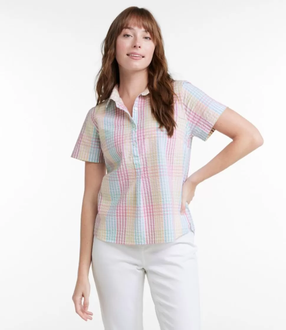 New "Women's Vacationland Seersucker Shirt, Short-Sleeve Popover Plaid" Women Shirts & Tops
