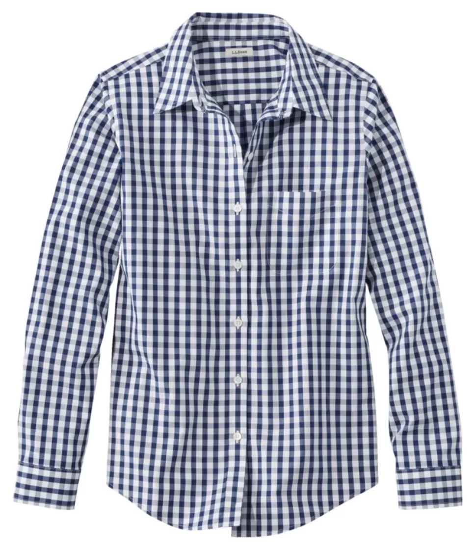 Hot "Women's Wrinkle-Free Pinpoint Oxford Shirt, Long-Sleeve Relaxed Fit Plaid" Women Shirts & Tops