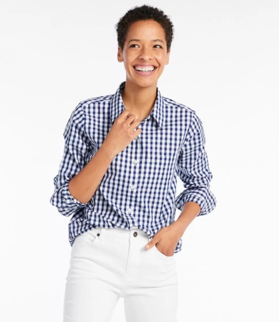 Hot "Women's Wrinkle-Free Pinpoint Oxford Shirt, Long-Sleeve Relaxed Fit Plaid" Women Shirts & Tops