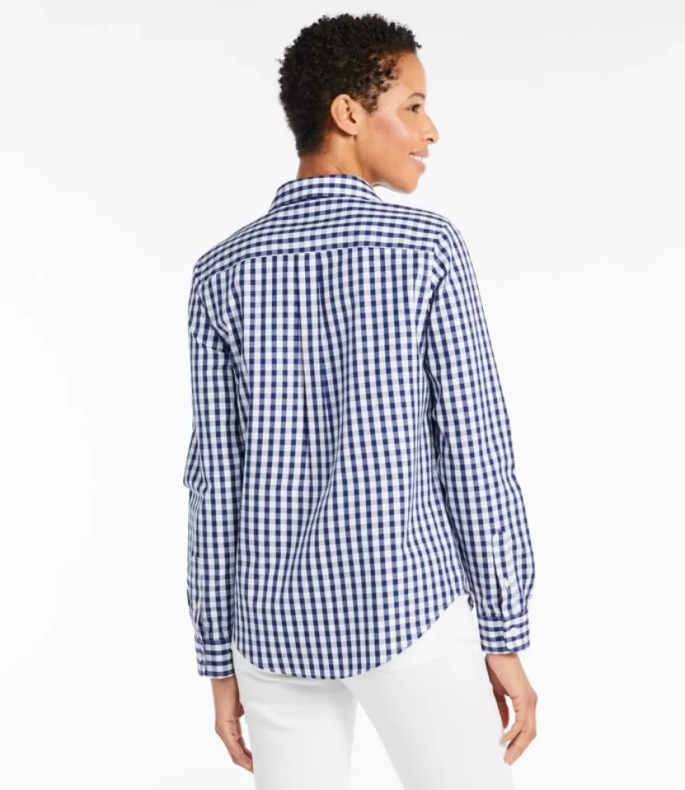 Hot "Women's Wrinkle-Free Pinpoint Oxford Shirt, Long-Sleeve Relaxed Fit Plaid" Women Shirts & Tops
