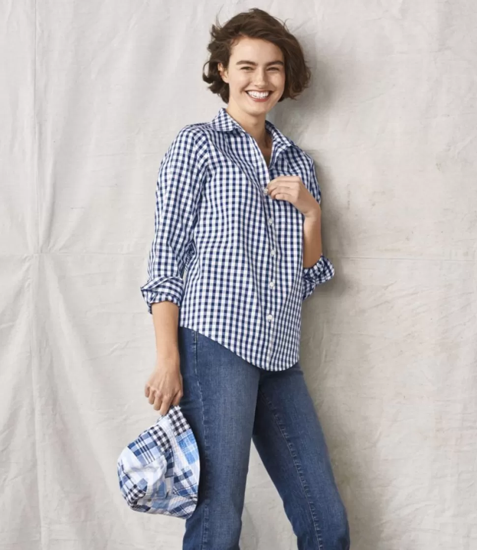 Hot "Women's Wrinkle-Free Pinpoint Oxford Shirt, Long-Sleeve Relaxed Fit Plaid" Women Shirts & Tops