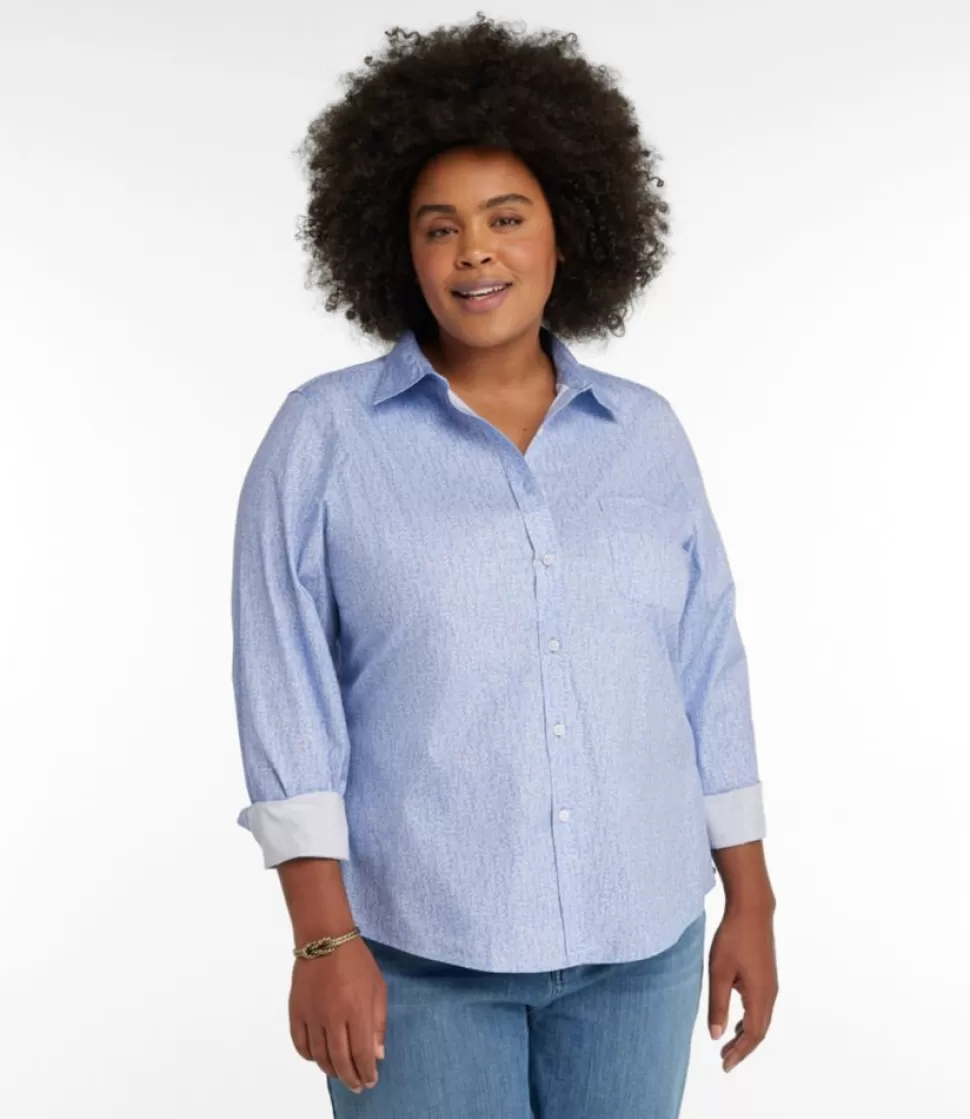 Fashion "Women's Wrinkle-Free Pinpoint Oxford Shirt, Relaxed Fit Long-Sleeve Print" Women Shirts & Tops