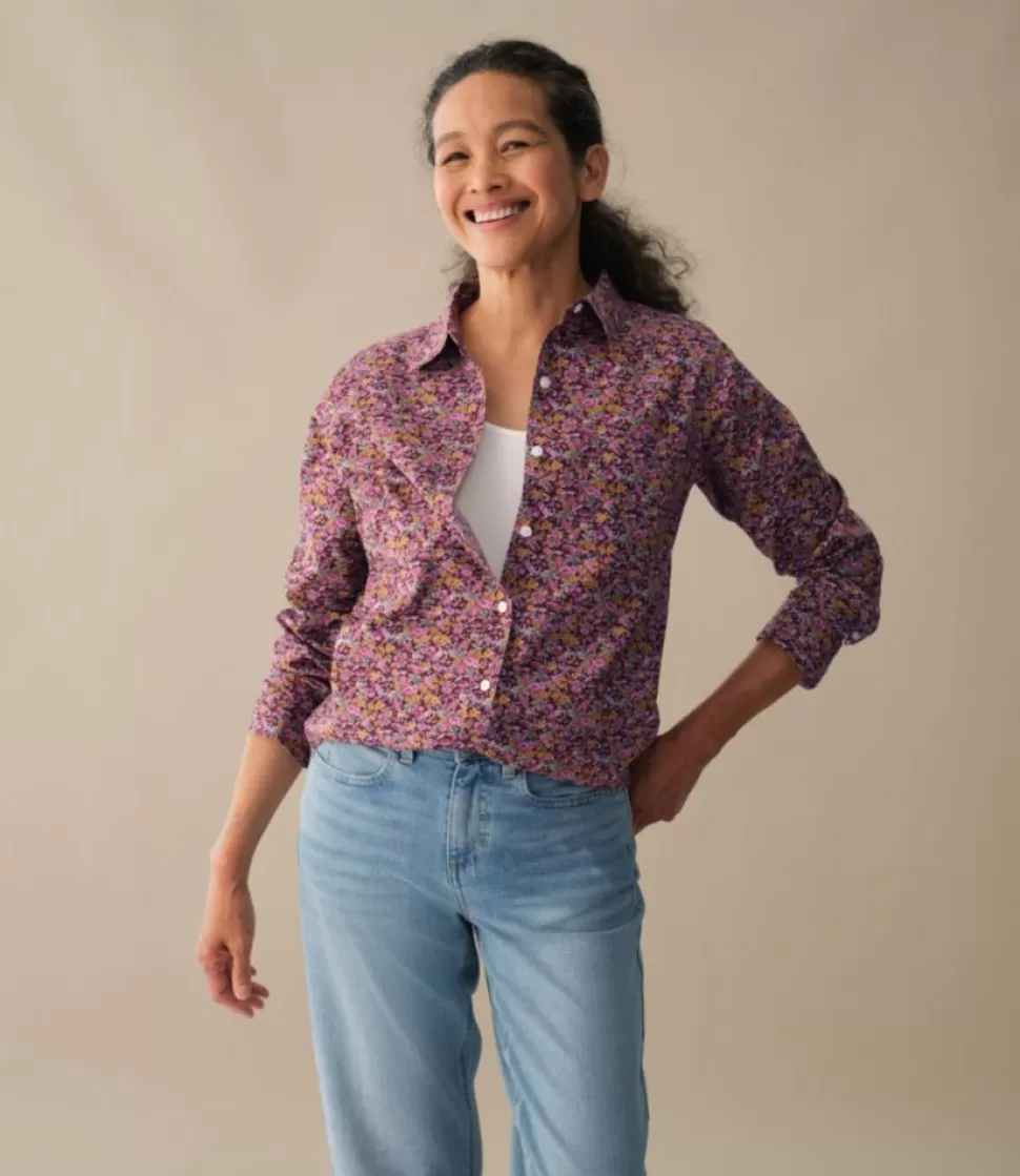 Fashion "Women's Wrinkle-Free Pinpoint Oxford Shirt, Relaxed Fit Long-Sleeve Print" Women Shirts & Tops